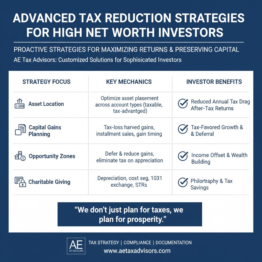 Advanced Tax Reduction Strategies for High Net Worth Investors