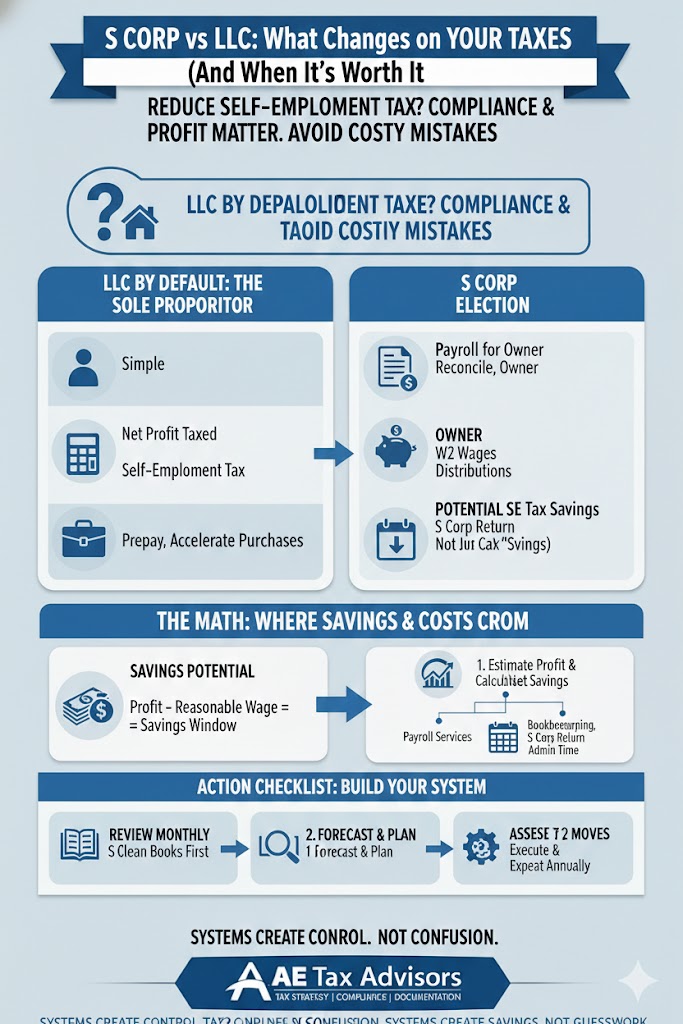 S-Corp tax strategy - S Corp vs LLC: What Changes on Your Taxes (And When It’s Worth It)
