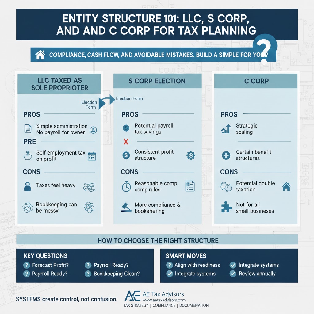Entity Structure 101: LLC, S Corp, and C Corp for Tax Planning