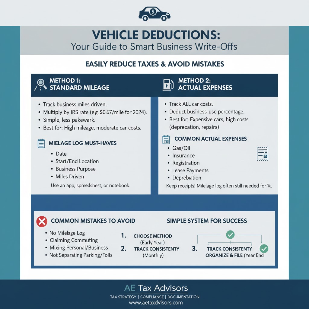 Vehicle Deductions: Mileage Logs, Actual Expenses, and What Works Best