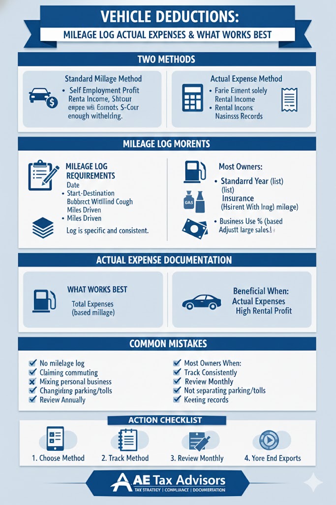 Vehicle Deductions: Mileage Logs, Actual Expenses, and What Works Best